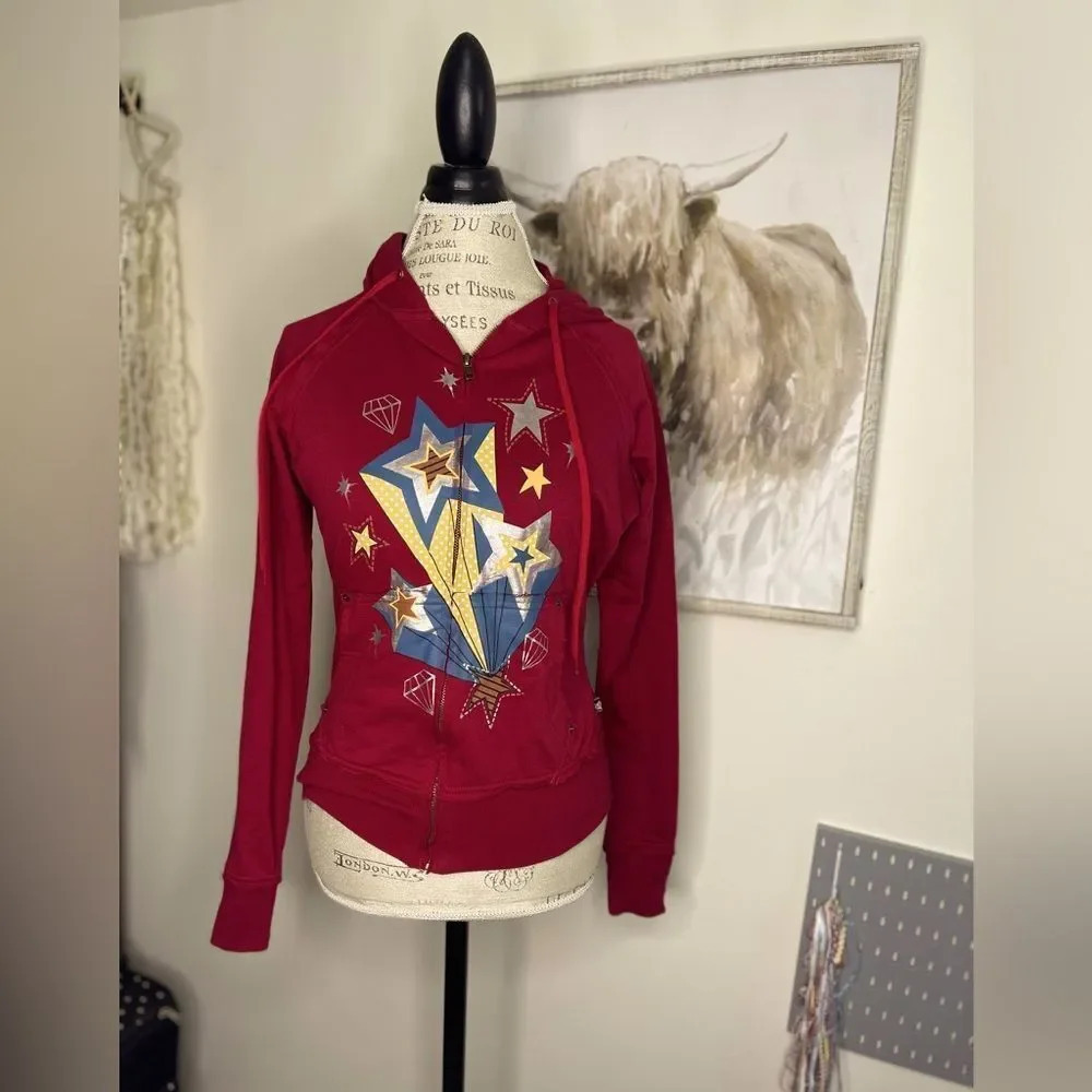 LA Kitty Streetwear star red zip up hoodie Small adorable